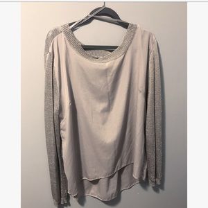 Mix-media high/low shirt.